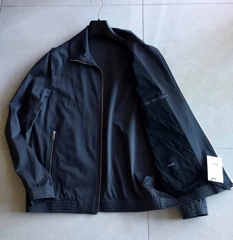 $565 Theory Classon Asphalt Compact Ponte Gray High Collar Zipper Bomber Jacket - Image 4 of 4