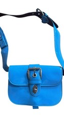 VTG Blue Patent Vinyl Heavy Mod Shoulder Bag Buckle 60s 70s Mirror 8 H 5.5 W 3