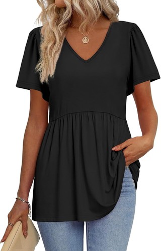 OFEEFAN Womens Summer Tops Babydoll Short Sleeve Shirts XX-Large, D-black