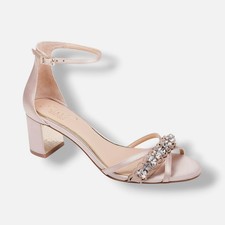 Jewel Badgley Mischka Women's Beige Giona Block Heel Evening Sandals Size 7
