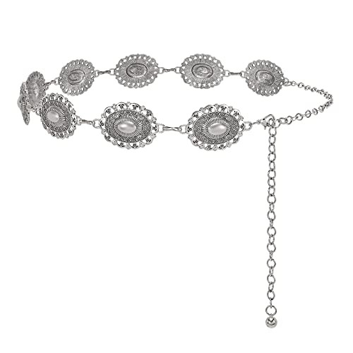 Women Boho Chain Belts For Dresses Jeans Fit Waist upto 36inches Matte Silver