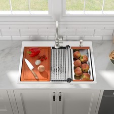 30x22 Drop In Kitchen Sink with Faucet Combo Pull-Out Faucet Single Bowl 16 G...