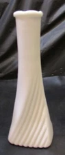 Vintage 1960's Milk Glass Bud Vase Scalloped Rim Diagonal Twisted Ribbed Pattern