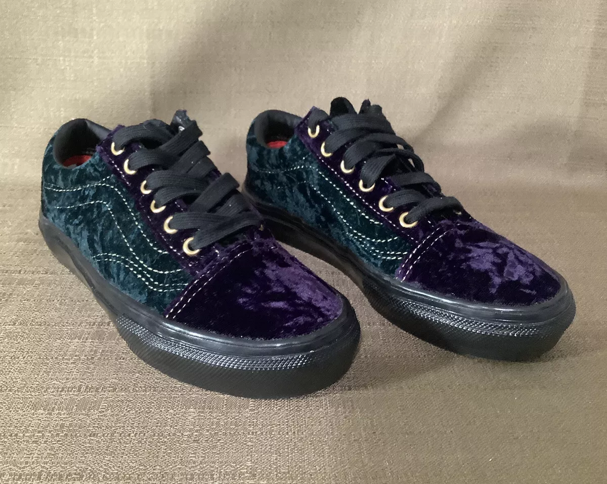 kloon Soms Doe mijn best Vans Old Skool Off The Wall Green Black Purple Crush Velour Velvet Shoes  Men 3.5 | eBay