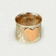 Solid 925Sterling Silver Handmade Heart Shape Beautiful Amazing Design Ring aa09