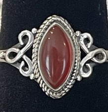 Sterling Silver Solid .925 Genuine Red Carnelian Ring Size 7.75 Boho Artisan