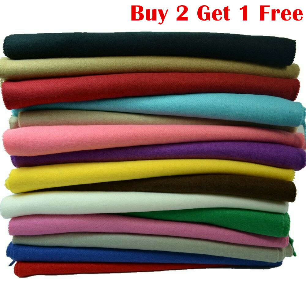 Men Women Unisex 100% Cashmere Warm Plain Scarf Pure Solid Color Wool Scotland