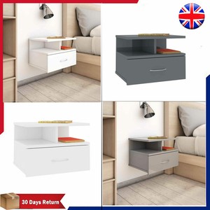 Wall Mounted Nightstand Chipboard Floating Bedroom Bedsidetable Shelf Cabinet Ebay