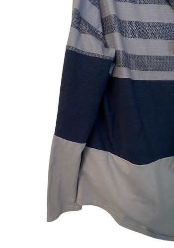 Graublau gestreifter Hoodie Pullover Kordelzug Kontrast Langarm Large - Bild 4 von 10