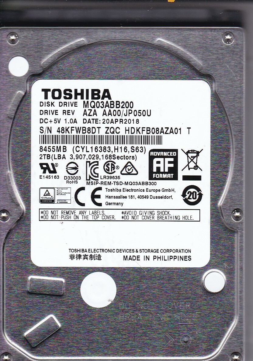 【正常】TOSHIBA MQ03ABB200 2TB HDD【匿名配送】 Amazon | 東芝 MQ03ABB200 2.5 2TB 5400RPM SATA - MQ03ABB200
