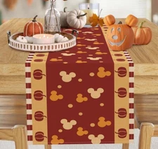 13x90 Table Runner Disney Hidden Mickey Mouse Fall Pumpkin Fabric Mantel Scarf