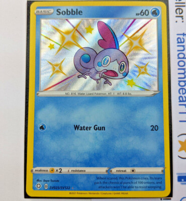 shiny sobble pokemon card SV025/SV122 Shining Fates Holo Rare Near Min Water Water Water Gun (20) Weakness Lightning 2 Resistance None None Retreat Cost Pokemon Trading Card Game S4a