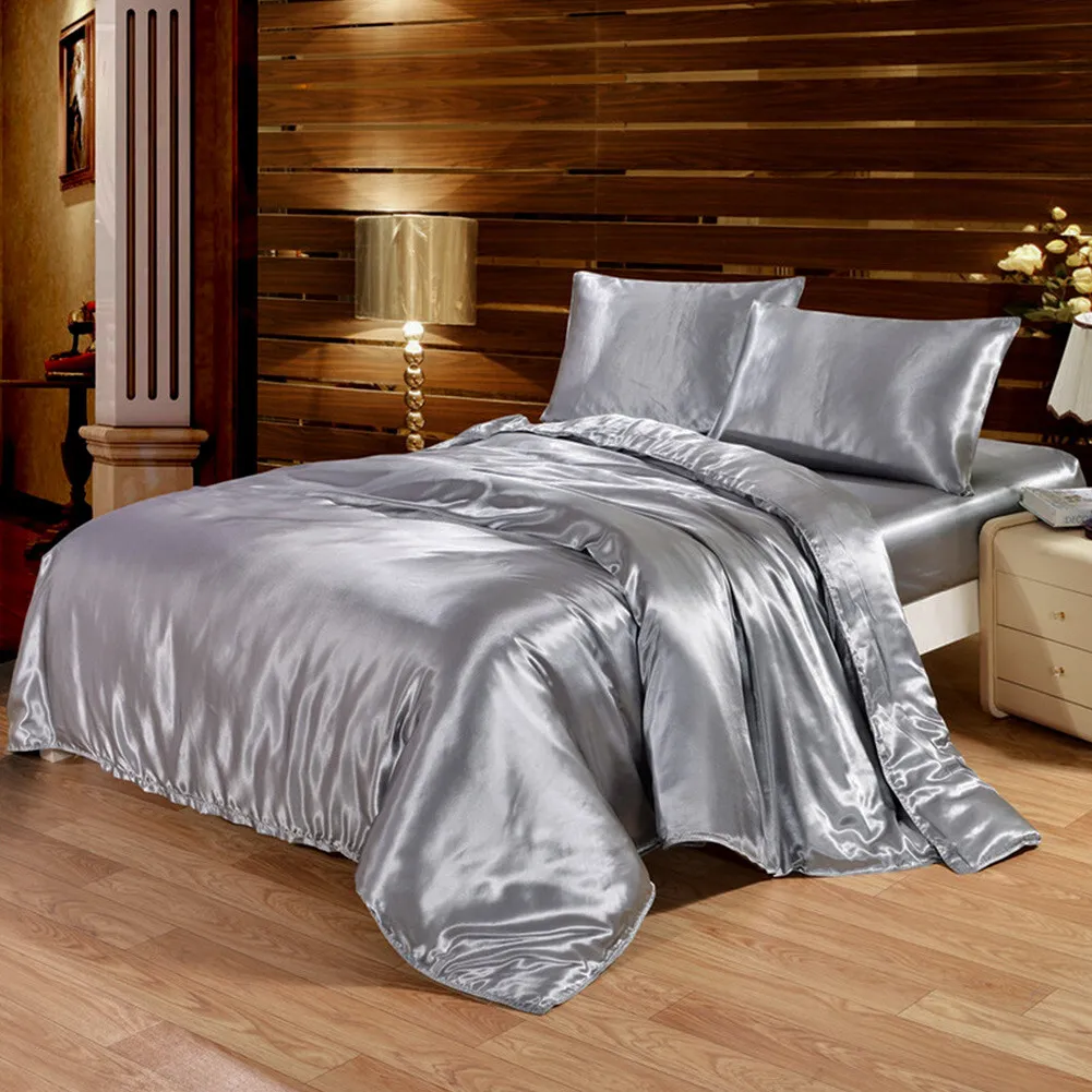 Super Soft Silky Satin Luxury Bed Sheet Set (Grey, Queen / King