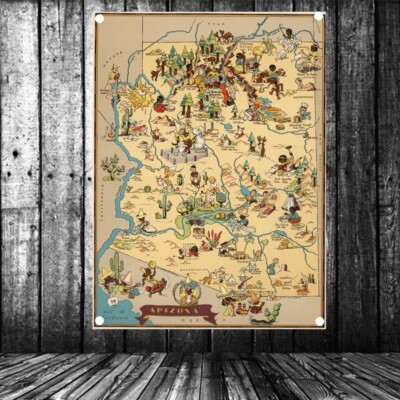 ''1935 Published Map of USA Arizona'' Print Art Poster Hanging Flag Wall Art Decor