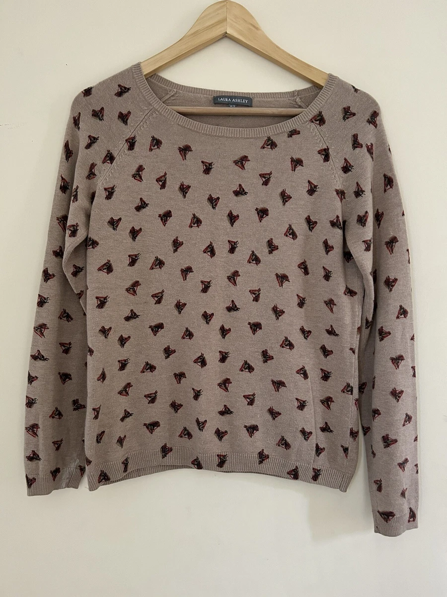 Laura Ashley Jumper Size 12 Brown Long Sleeve Horse Head pattern