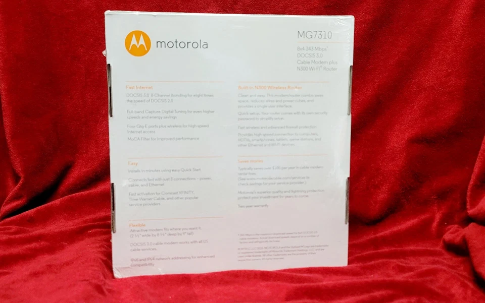 MOTOROLA MG7310 343 Mbps DOCSIS 3.0 Cable Modem Plus N300 Wi-Fi Router (Sealed) - Image 2 of 4