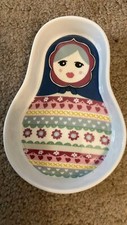 weiße Keramik russische Puppe Schöpfkelle Löffel Schale Küchengeschirr Halter