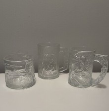 VTG McDonalds Batman Forever Robin Riddler Two Face Embossed Glass Mugs 1995