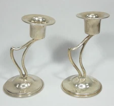 Mid Century Taxco Sterling Silver Pair of Candle Holders
