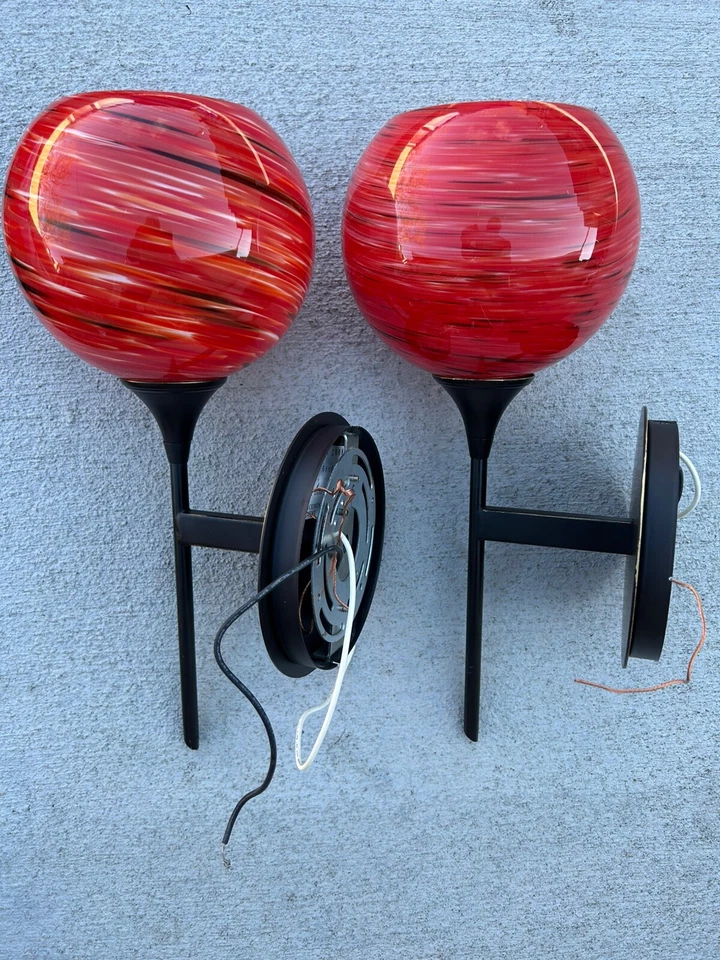 Lot Of 2 Pieces Quorum 14" Wall Mount Black - 5865-95 With Red Glass Globes - Image 2 of 4