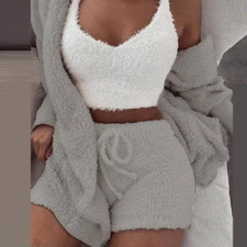 Fluffy Pajamas Set for Women 3 Pieces Pajamas
