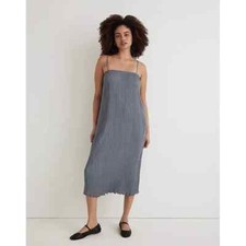 Madewell The Goldie Dress in Plissé Pleated Blue Women's Size 6 slip dress