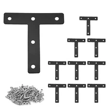 10PCS T-Shaped Flat Mending Plates 3.15"x3.15" Furniture Repair Plates Black