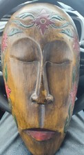 Large Indonesian Tribal Mask Hand Carved  Painted 16 1/4 Inches Tall Impressive
