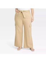 Ava  Viv High-Rise Wide Leg Cargo Pants Tan Women Plus Size 20