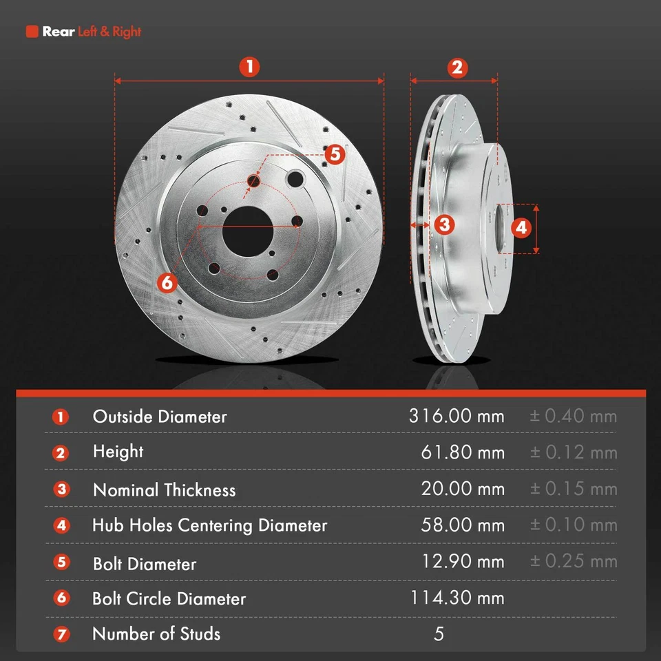 12 peças rotores dianteiros e traseiros perfurados e pastilhas de freio para Subaru Impreza Subaru WRX STI - Imagem 2 de 4