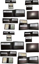 lot of 12 new men's soft leather brown billfold wallet 9 credit atm card 2 id bn