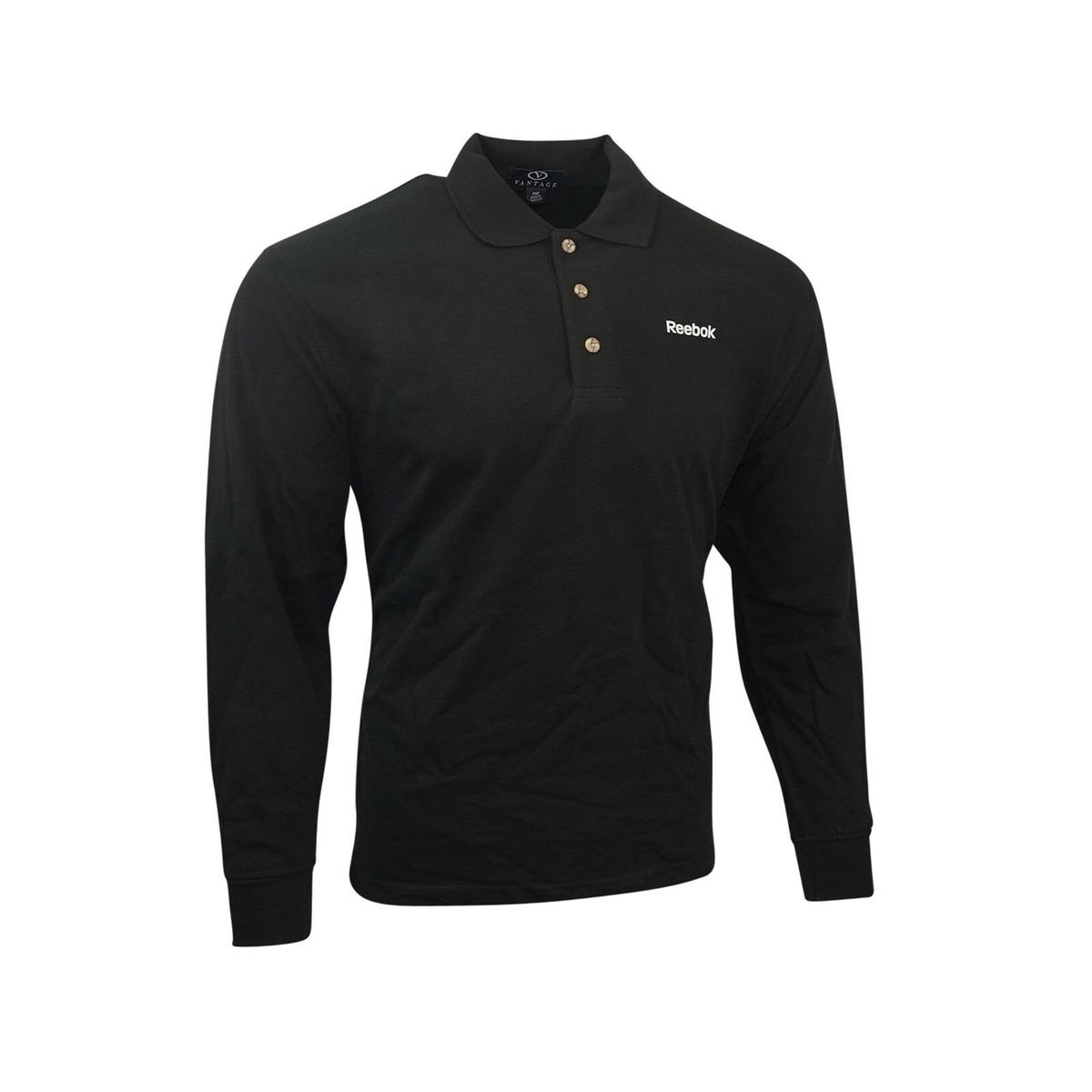 Reebok Men's Black Official Logo Long Sleeve Polo Shirt