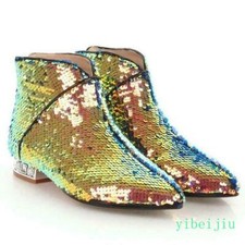 Women Glitter Pointed Toe Low Heel Sequins Ankle Boots Performance Shoes Fashion