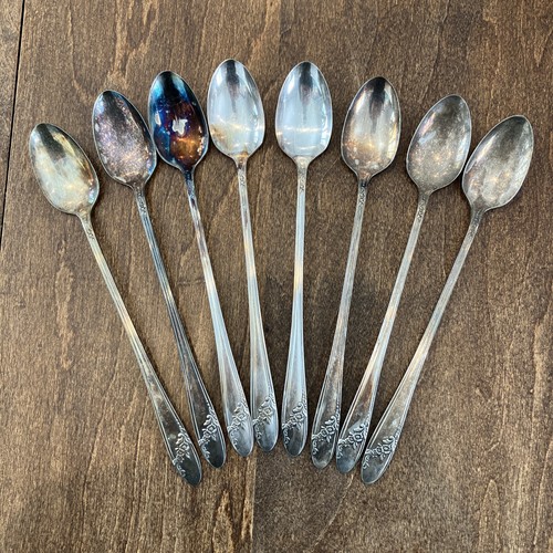 Set Of 8 Oneida Community Silverplate Queen Bess Iced Tea Teaspoons Spoons Tudor