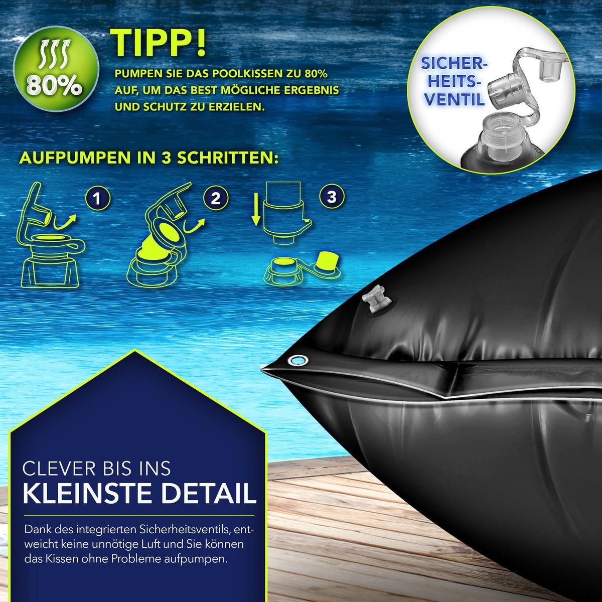 KESSER® Poolkussen Winter 200 cm x 400 cm | Poolafdekking met dubbele naad voor whirlpools | Luchtkussen Poolafdekking voor overwintering | Afdekking inbouwzwembaden voor de winter | PVC waterdicht