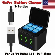 3PCS Batteries GoPro Dual Battery Charger For GoPro HERO 12 11 10 9 Black
