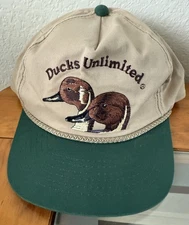 Vintage Ducks Unlimited Hat SnapBack Rope Hat Tan & Green 90s Hunting Youngan