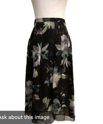 Worth New York navy Floral Chiffon silk midi A-line skirt 100% Silk  Size 6