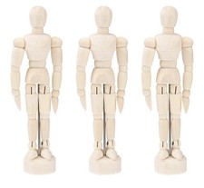 3 Pcs 4.5" Wooden Mannequin Figure, Artist Drawing Manikin Model Flexible Beige