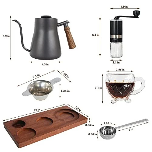Juego de cafetera portátil juego de té y bandeja; molinillo manual; acero inoxidable Foto 4 de 4