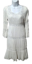 Michelle Antonelli Peasant Dress 70s Style White Cotton Lace Detail Women’s 8
