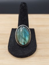 925 Sterling Silver Labradorite Cabochon Ring Sz 8 10.3g