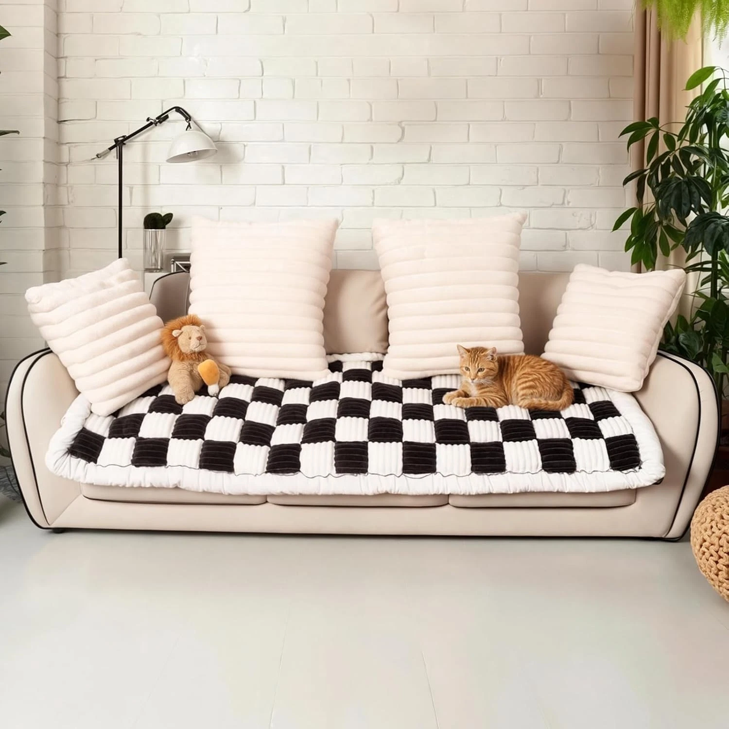 Fluffy Dog Couch Cover Protector Washable Non-Slip Very Soft Pet Friendly 59.1"L