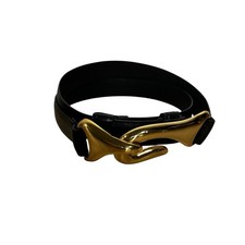 Chicos Leather Adjustable Black Belt Interlocking Hook Gold Tone Hardware Sz S/M