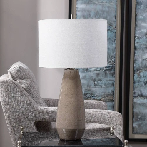 Farmhouse Table Lamp 27 1/2" Tall Taupe Gray Ceramic White Shade for Living Room - Picture 5 of 5