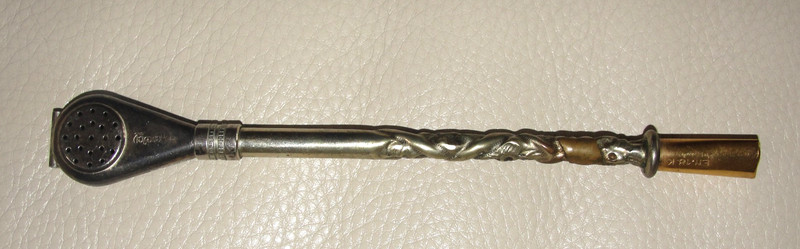 Ornate Bombilla Mate Tea Straw 800 Silver 18K Gold tip 7" RCHALCEY ALPACA