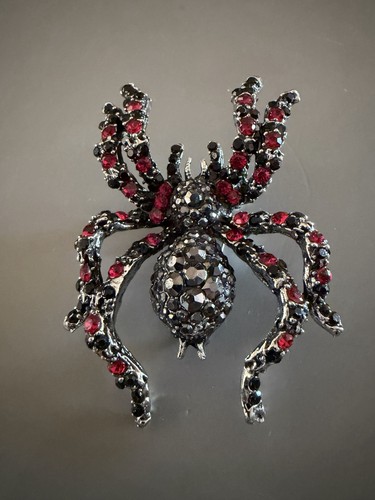 Huge Red Black Rhinestone Tarantula Spider Brooch Stunning