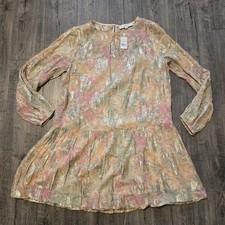 LOFT Shimmer Floral Jacquard Bubble Hem Mini Dress Long Sleeves Size M NWT
