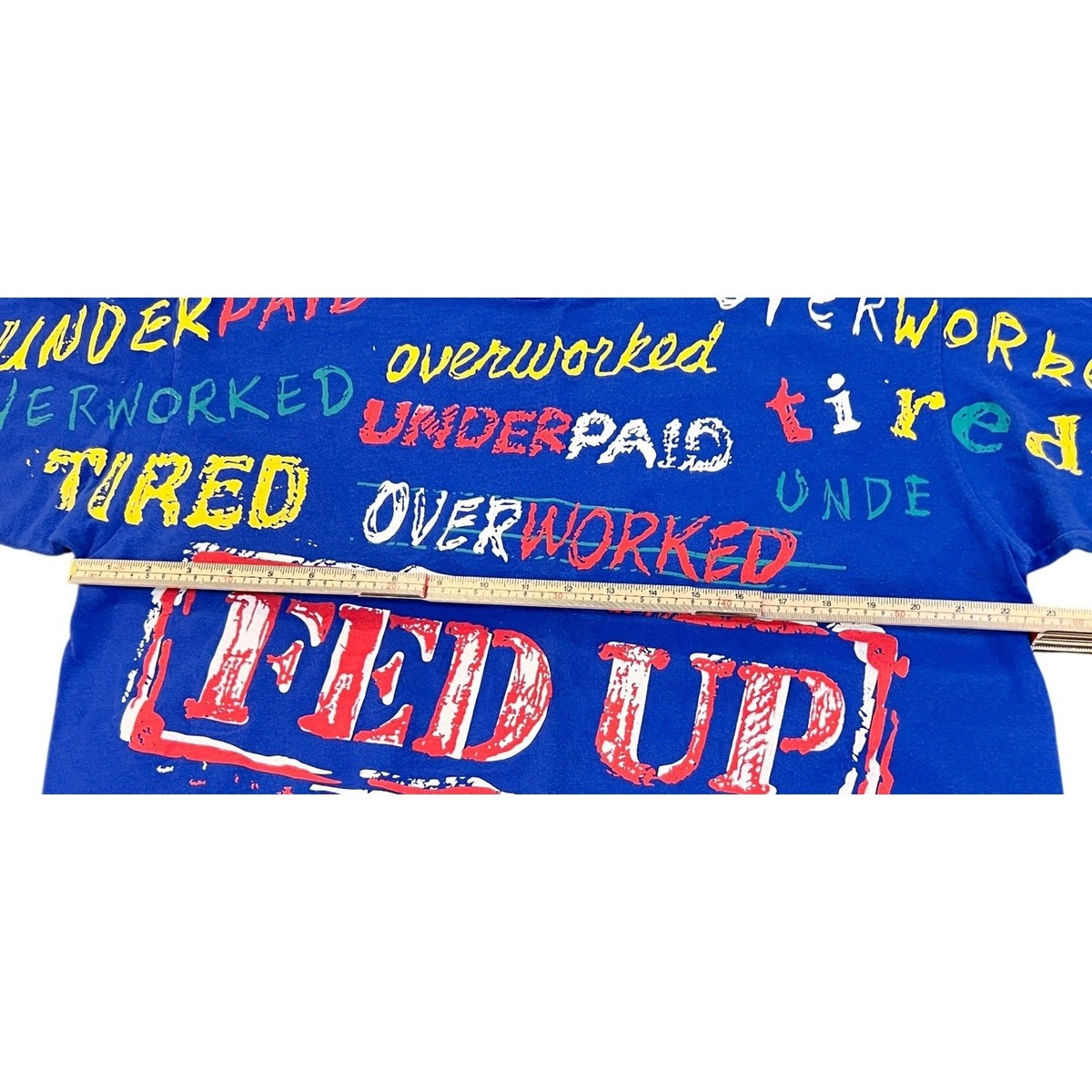 Living In Attitudes T-Shirt Men XL Blue Good Fed Up Overworked Underpaid Tee Y2K View 4