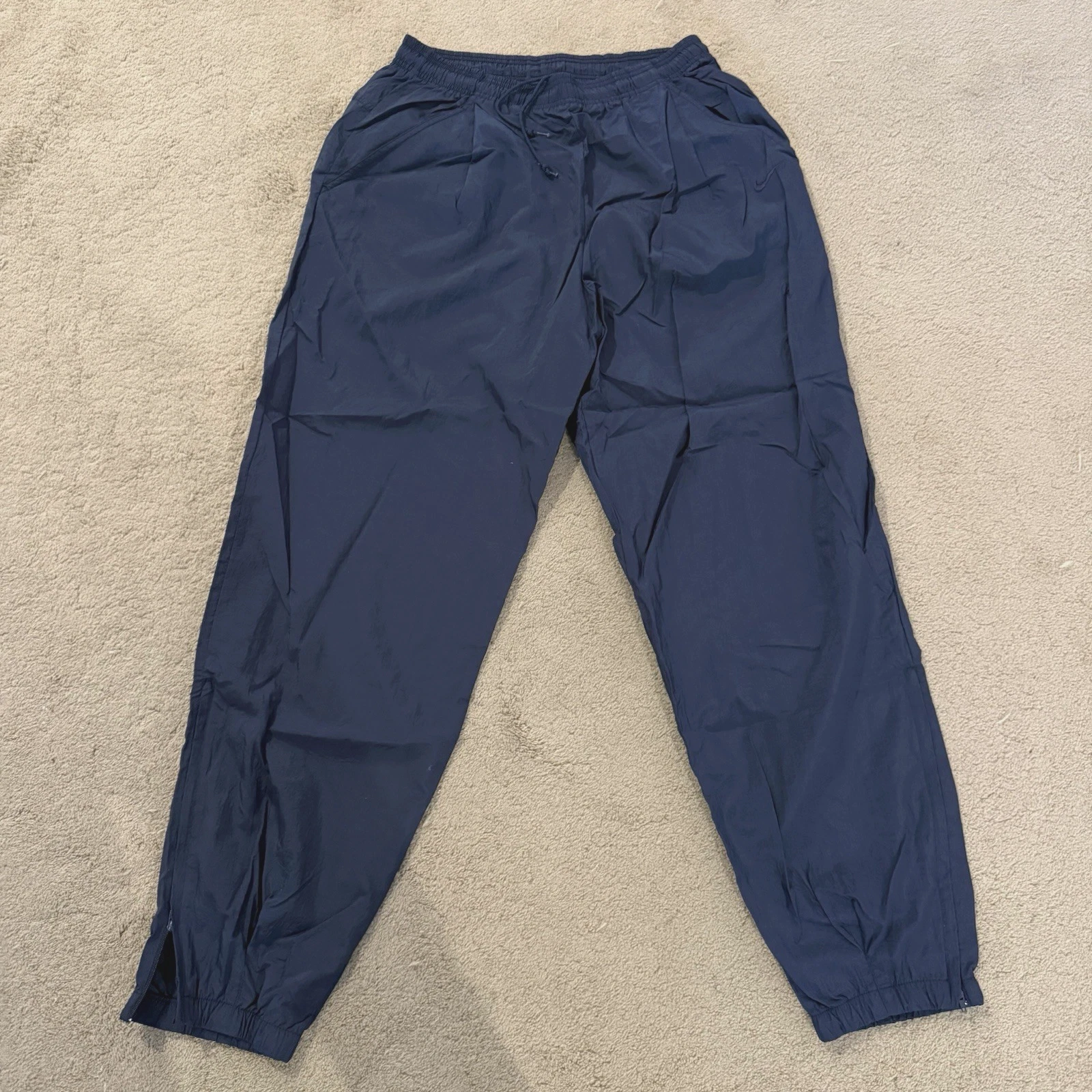 Vintage Nike Track Pants Mens L Navy Windbreaker Logo Ankle Zip 90s EUC